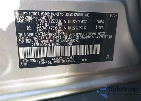 2021 Toyota Rav4 Le from USA, damaged, VIN 2T3H1RFV4MC163860